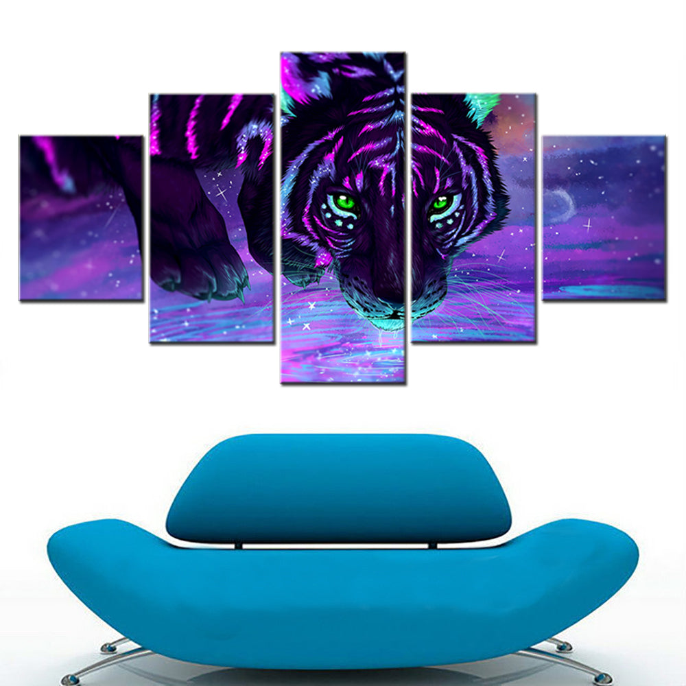 Tableaux de Tigre Fluorescent- 5 Pièces - Home sweet - 5, animaux