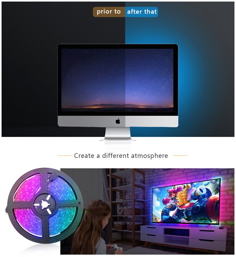 Bande lumineuse LED avec télécommande multi couleurs - 1 Mètre - 60LED / M - Home sweet - GAMING, LED