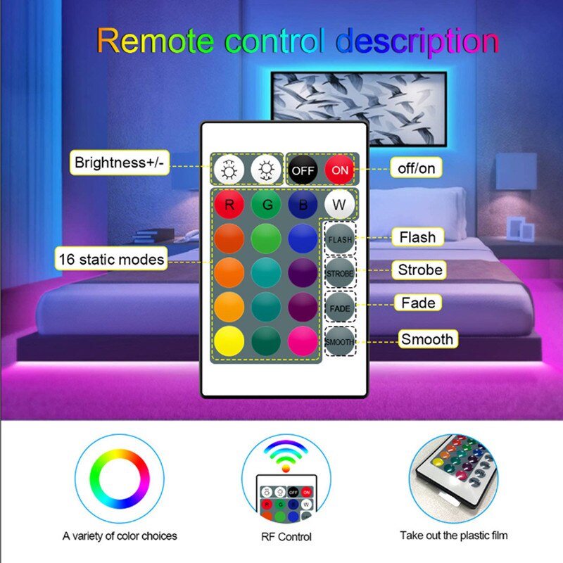 Bande lumineuse LED avec télécommande multi couleurs - 2 Mètre - 30LED / M - Home sweet - GAMING, LED